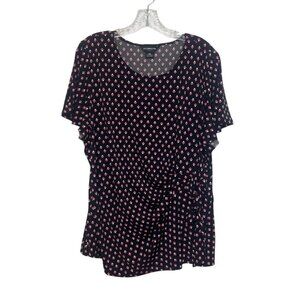 Liz Claiborne Career Shirt Blouse Womens XXL Black Pink Diamond Print Short Slee
